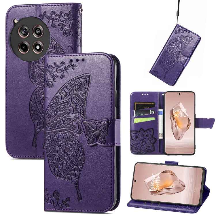 Butterfly Love Flower Embossed Leather Phone Case, For OnePlus Nord 4, For OnePlus Ace 3, For OnePlus 12R, For OnePlus 12, For OnePlus Ace 2V