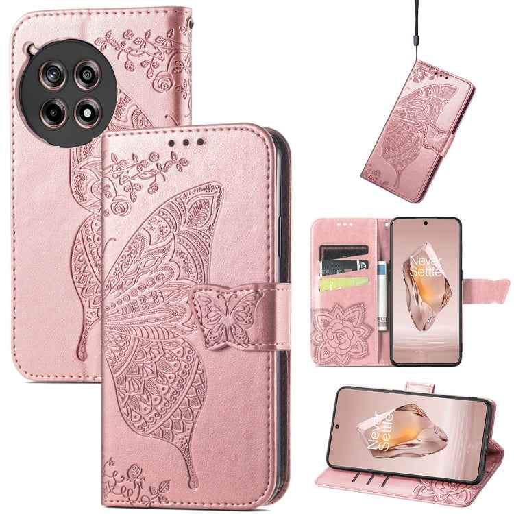 Butterfly Love Flower Embossed Leather Phone Case, For OnePlus Nord 4, For OnePlus Ace 3, For OnePlus 12R, For OnePlus 12, For OnePlus Ace 2V