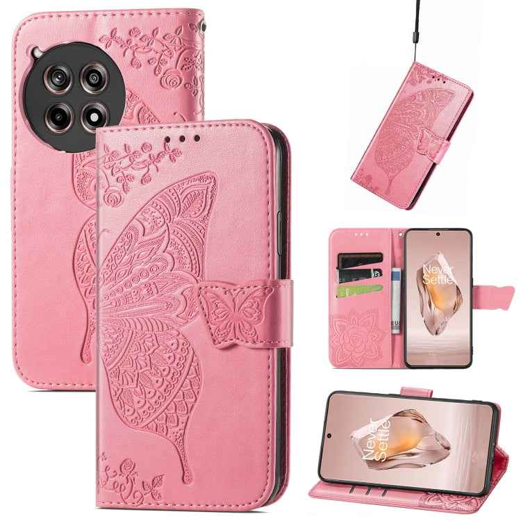Butterfly Love Flower Embossed Leather Phone Case, For OnePlus Nord 4, For OnePlus Ace 3, For OnePlus 12R, For OnePlus 12, For OnePlus Ace 2V