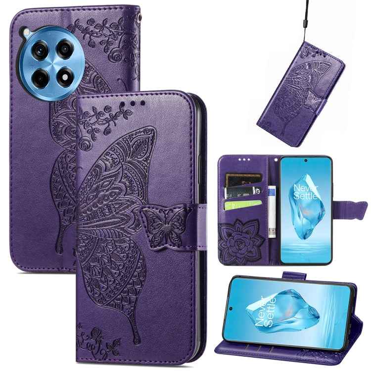 Butterfly Love Flower Embossed Leather Phone Case, For OnePlus Nord 4, For OnePlus Ace 3, For OnePlus 12R, For OnePlus 12, For OnePlus Ace 2V