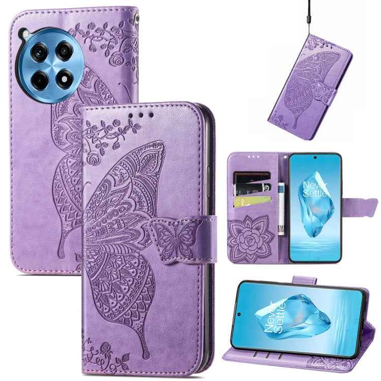Butterfly Love Flower Embossed Leather Phone Case, For OnePlus Nord 4, For OnePlus Ace 3, For OnePlus 12R, For OnePlus 12, For OnePlus Ace 2V