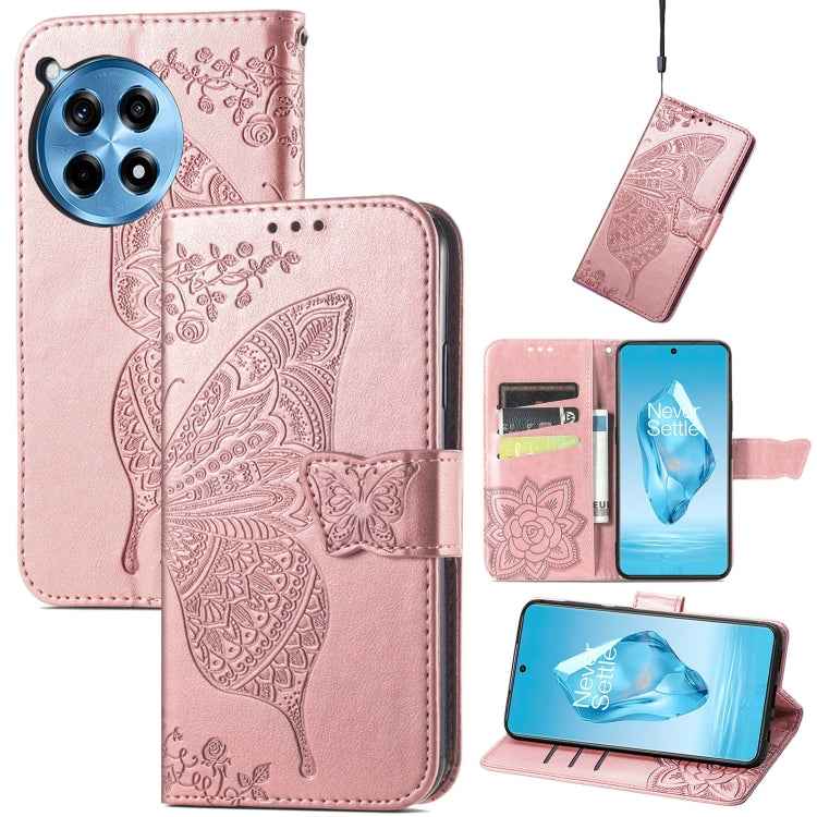 Butterfly Love Flower Embossed Leather Phone Case, For OnePlus Nord 4, For OnePlus Ace 3, For OnePlus 12R, For OnePlus 12, For OnePlus Ace 2V