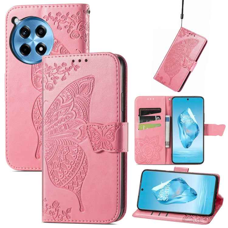 Butterfly Love Flower Embossed Leather Phone Case, For OnePlus Nord 4, For OnePlus Ace 3, For OnePlus 12R, For OnePlus 12, For OnePlus Ace 2V
