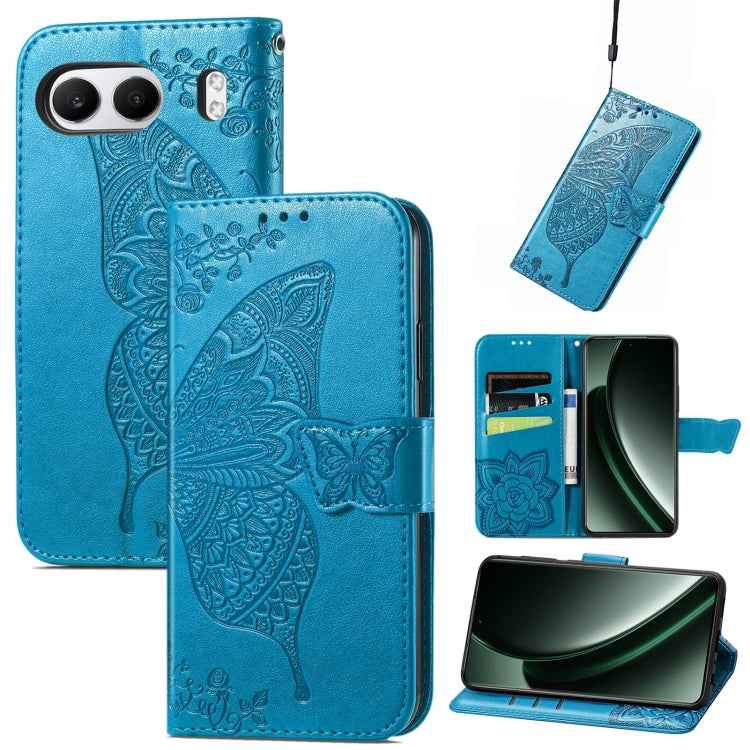 Butterfly Love Flower Embossed Leather Phone Case, For OnePlus Nord 4, For OnePlus Ace 3, For OnePlus 12R, For OnePlus 12, For OnePlus Ace 2V
