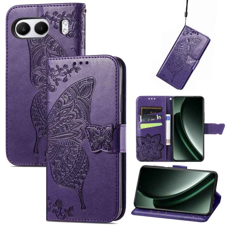 Butterfly Love Flower Embossed Leather Phone Case, For OnePlus Nord 4, For OnePlus Ace 3, For OnePlus 12R, For OnePlus 12, For OnePlus Ace 2V