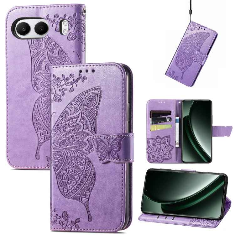 Butterfly Love Flower Embossed Leather Phone Case, For OnePlus Nord 4, For OnePlus Ace 3, For OnePlus 12R, For OnePlus 12, For OnePlus Ace 2V