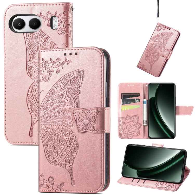 Butterfly Love Flower Embossed Leather Phone Case, For OnePlus Nord 4, For OnePlus Ace 3, For OnePlus 12R, For OnePlus 12, For OnePlus Ace 2V