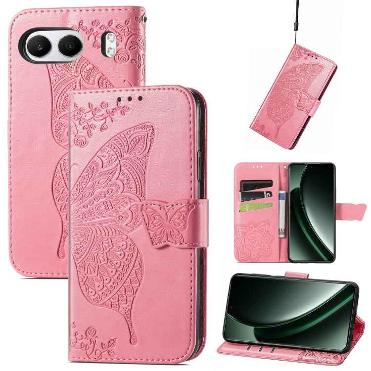 Butterfly Love Flower Embossed Leather Phone Case, For OnePlus Nord 4, For OnePlus Ace 3, For OnePlus 12R, For OnePlus 12, For OnePlus Ace 2V