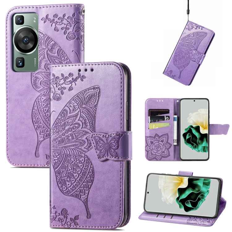 Butterfly Love Flower Embossed Leather Phone Case, For Huawei Nova 11 Pro, For Huawei Nova 11, For Huawei P60, For Huawei P60 Pro