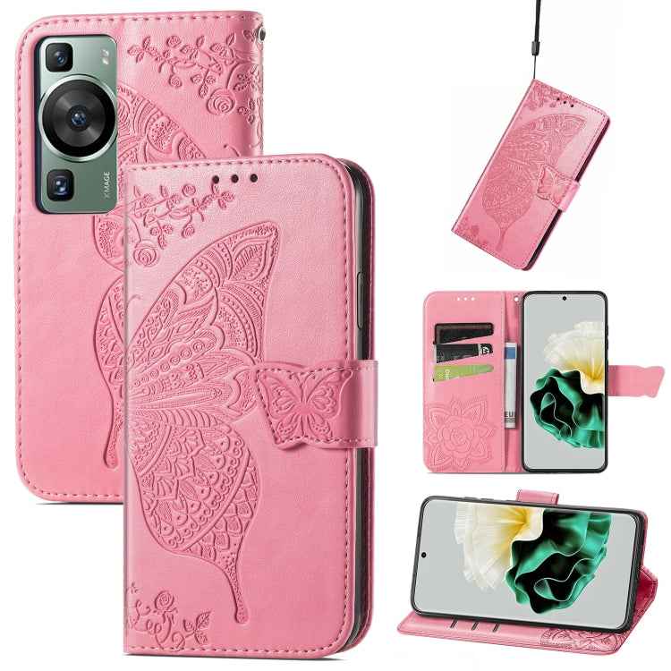 Butterfly Love Flower Embossed Leather Phone Case, For Huawei Nova 11 Pro, For Huawei Nova 11, For Huawei P60, For Huawei P60 Pro