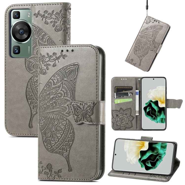 Butterfly Love Flower Embossed Leather Phone Case, For Huawei Nova 11 Pro, For Huawei Nova 11, For Huawei P60, For Huawei P60 Pro