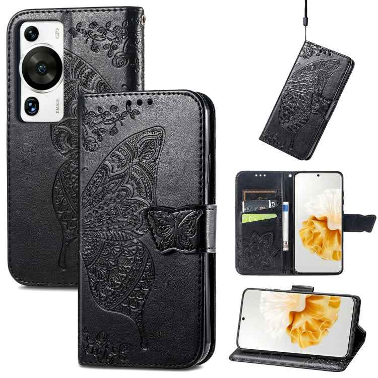 Butterfly Love Flower Embossed Leather Phone Case, For Huawei Nova 11 Pro, For Huawei Nova 11, For Huawei P60, For Huawei P60 Pro