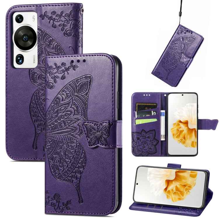 Butterfly Love Flower Embossed Leather Phone Case, For Huawei Nova 11 Pro, For Huawei Nova 11, For Huawei P60, For Huawei P60 Pro