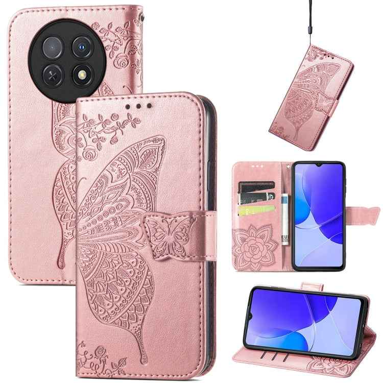 Butterfly Love Flower Embossed Leather Phone Case, For Huawei  Nova 12 Pro, For Huawei Nova 12, For Huawei  Mate 60, For Huawei  Mate 60 Pro, For Huawei Nova Y91, For Huawei Enjoy 60X
