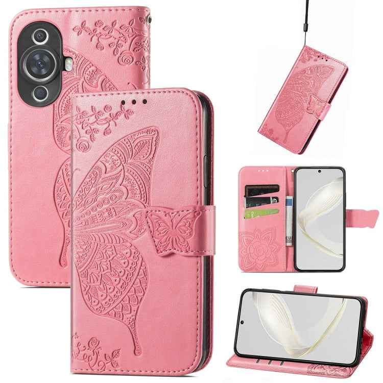Butterfly Love Flower Embossed Leather Phone Case, For Huawei Nova 11 Pro, For Huawei Nova 11, For Huawei P60, For Huawei P60 Pro