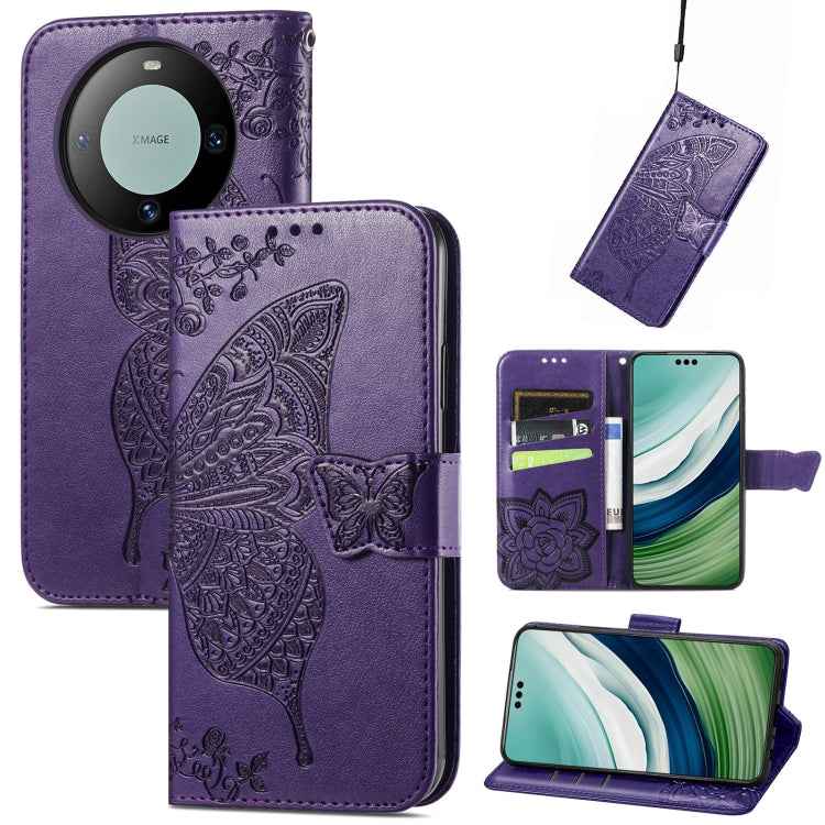 Butterfly Love Flower Embossed Leather Phone Case, For Huawei  Nova 12 Pro, For Huawei Nova 12, For Huawei  Mate 60, For Huawei  Mate 60 Pro, For Huawei Nova Y91, For Huawei Enjoy 60X
