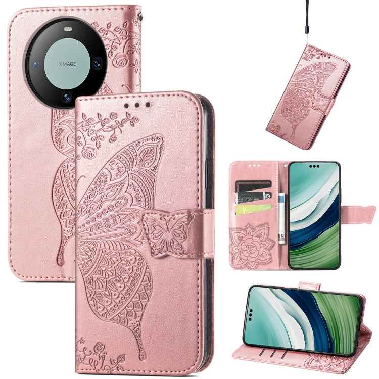Butterfly Love Flower Embossed Leather Phone Case, For Huawei  Nova 12 Pro, For Huawei Nova 12, For Huawei  Mate 60, For Huawei  Mate 60 Pro, For Huawei Nova Y91, For Huawei Enjoy 60X