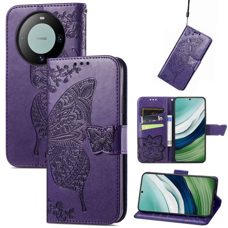 Butterfly Love Flower Embossed Leather Phone Case, For Huawei  Nova 12 Pro, For Huawei Nova 12, For Huawei  Mate 60, For Huawei  Mate 60 Pro, For Huawei Nova Y91, For Huawei Enjoy 60X