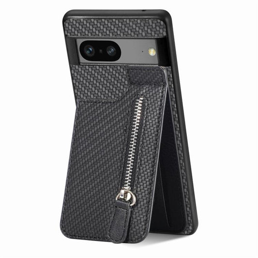 Carbon Fiber Vertical Flip Zipper Phone Case, For Google Pixel 7