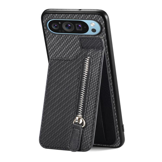 Carbon Fiber Vertical Flip Zipper Phone Case