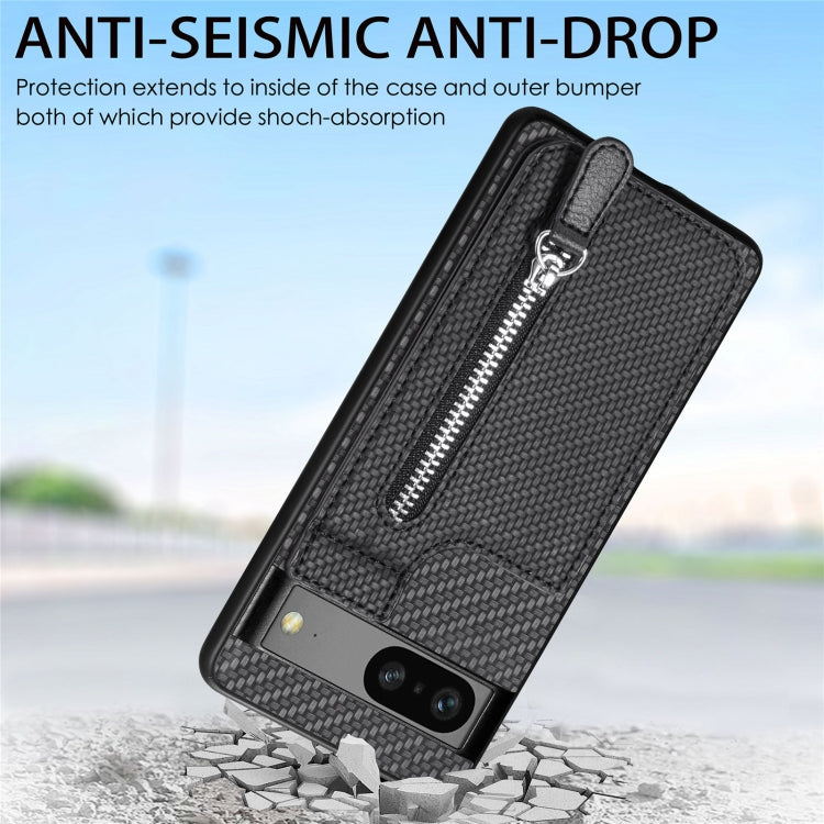 Carbon Fiber Vertical Flip Zipper Phone Case, For Google Pixel 7