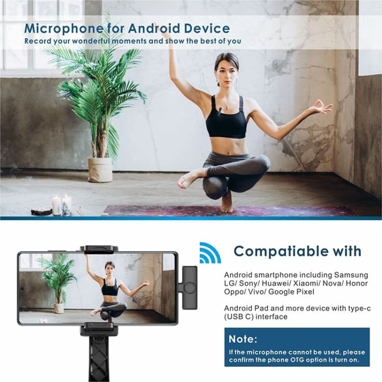 Wireless Lavalier Lapel Microphone for Android Phone & Computer with USB-C / Type-C Receiver, One by Two