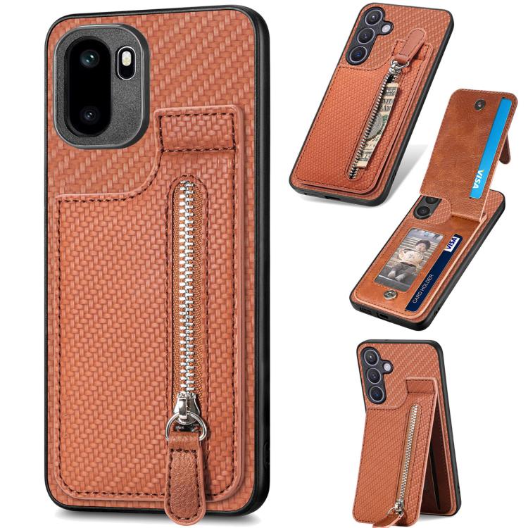 Carbon Fiber Vertical Flip Zipper Phone Case, For OnePlus Ace 6 / 6T / 15R, For OnePlus 15, For OnePlus Nord CE 2 Lite