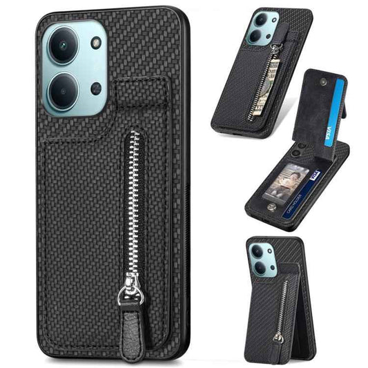Carbon Fiber Vertical Flip Zipper Phone Case, For Redmi 15C 5G / 4G Glodal 171mm, For Xiaomi 15T, For Redmi K80 Pro / Poco F7 Ultra, For Redmi K80 / Poco F7 Pro, For Redmi Turbo 4, For Xiaomi Poco X7 Pro, For Redmi Note 12 5G, For Xiaomi 13 Pro        ...