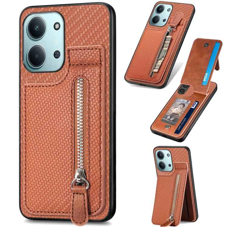 Carbon Fiber Vertical Flip Zipper Phone Case, For Redmi 15C 5G / 4G Glodal 171mm, For Xiaomi 15T, For Redmi K80 Pro / Poco F7 Ultra, For Redmi K80 / Poco F7 Pro, For Redmi Turbo 4, For Xiaomi Poco X7 Pro, For Redmi Note 12 5G, For Xiaomi 13 Pro        ...