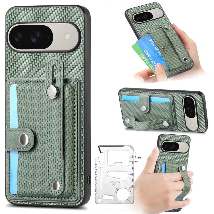 Wristband Kickstand Card Wallet Back Cover Phone Case with Tool Knife