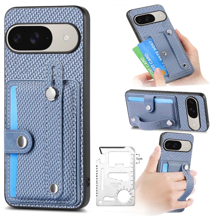 Wristband Kickstand Card Wallet Back Cover Phone Case with Tool Knife