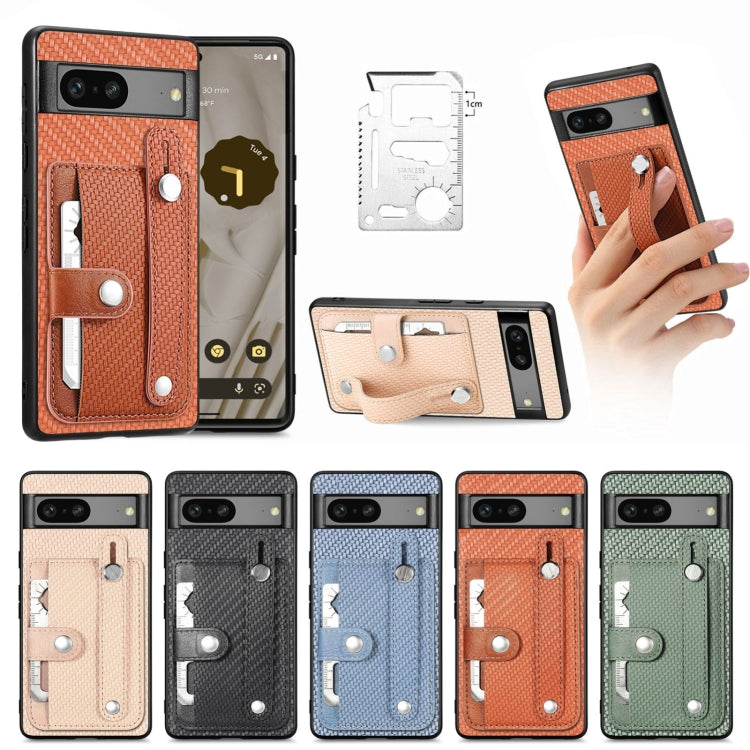 Wristband Kickstand Card Wallet Back Cover Phone Case with Tool Knife, For Google Pixel 7a