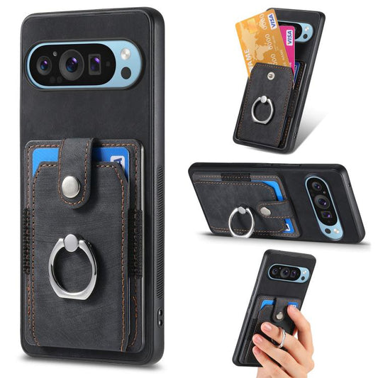 Retro Skin-feel Ring Card Wallet Phone Case, For Google Pixel 9 / 9 Pro