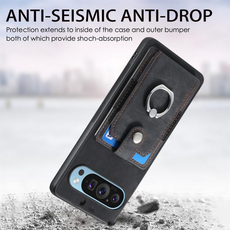 Retro Skin-feel Ring Card Wallet Phone Case, For Google Pixel 9 / 9 Pro