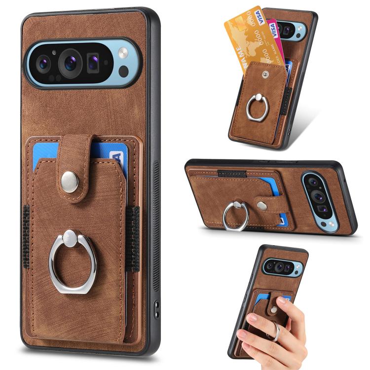 Retro Skin-feel Ring Card Wallet Phone Case