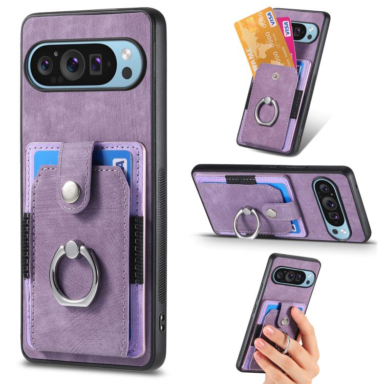 Retro Skin-feel Ring Card Wallet Phone Case