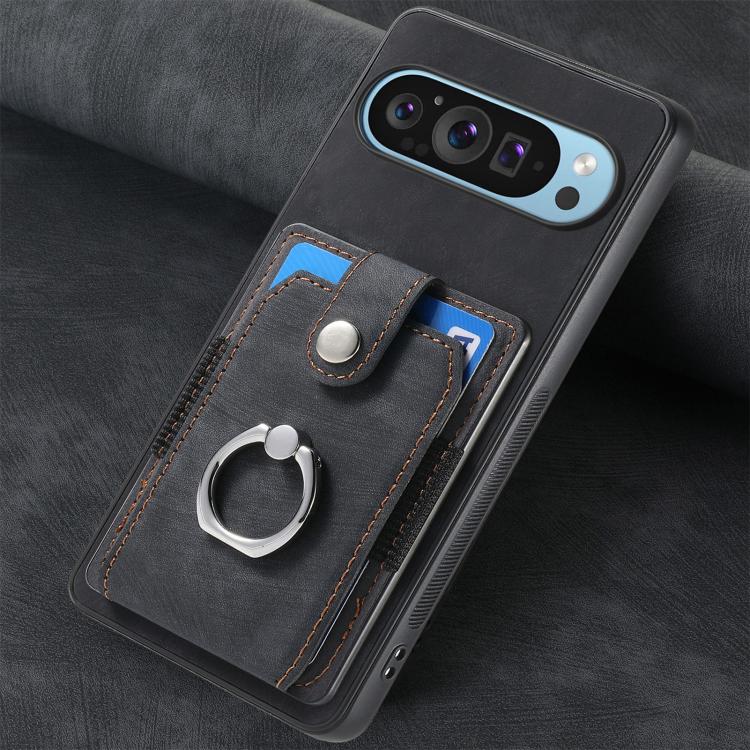 Retro Skin-feel Ring Card Wallet Phone Case