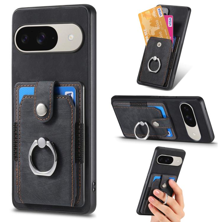 Retro Skin-feel Ring Card Wallet Phone Case, For Google Pixel 11 Pro XL, For Google Pixel 11, For Google Pixel 11 Pro, For Google Pixel 10 Pro XL, For Google Pixel 9a, For Google Pixel 9 Pro XL, For Google Pixel 7a, For Google Pixel 10 / 10 Pro