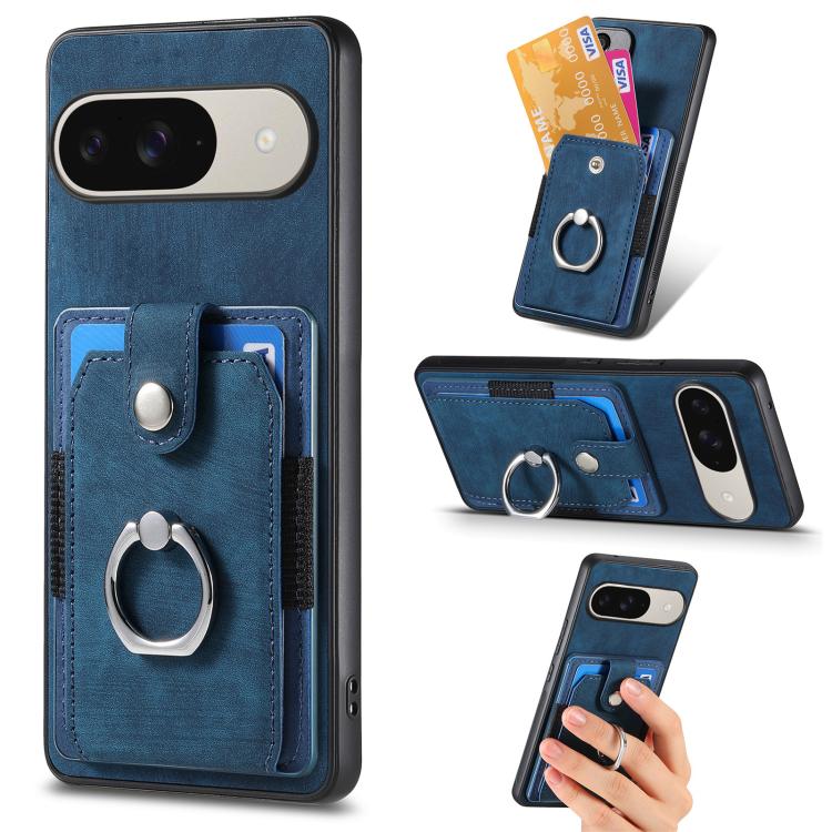 Retro Skin-feel Ring Card Wallet Phone Case, For Google Pixel 11 Pro XL, For Google Pixel 11, For Google Pixel 11 Pro, For Google Pixel 10 Pro XL, For Google Pixel 9a, For Google Pixel 9 Pro XL, For Google Pixel 7a, For Google Pixel 10 / 10 Pro