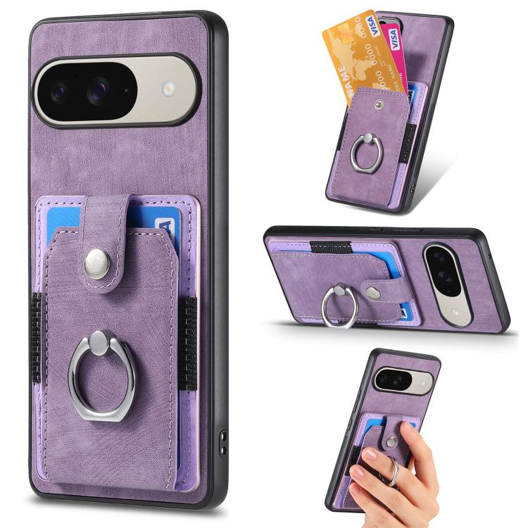 Retro Skin-feel Ring Card Wallet Phone Case, For Google Pixel 11 Pro XL, For Google Pixel 11, For Google Pixel 11 Pro, For Google Pixel 10 Pro XL, For Google Pixel 9a, For Google Pixel 9 Pro XL, For Google Pixel 7a, For Google Pixel 10 / 10 Pro