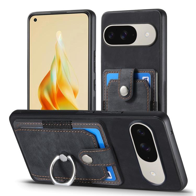 Retro Skin-feel Ring Card Wallet Phone Case, For Google Pixel 11 Pro XL, For Google Pixel 11, For Google Pixel 11 Pro, For Google Pixel 10 Pro XL, For Google Pixel 9a, For Google Pixel 9 Pro XL, For Google Pixel 7a, For Google Pixel 10 / 10 Pro