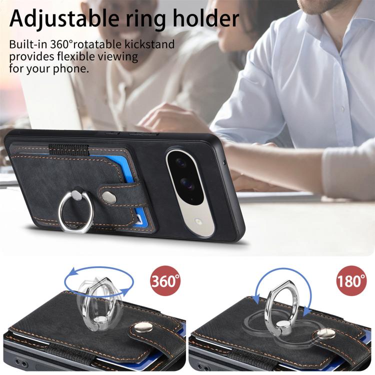 Retro Skin-feel Ring Card Wallet Phone Case, For Google Pixel 11 Pro XL, For Google Pixel 11, For Google Pixel 11 Pro, For Google Pixel 10 Pro XL, For Google Pixel 9a, For Google Pixel 9 Pro XL, For Google Pixel 7a, For Google Pixel 10 / 10 Pro