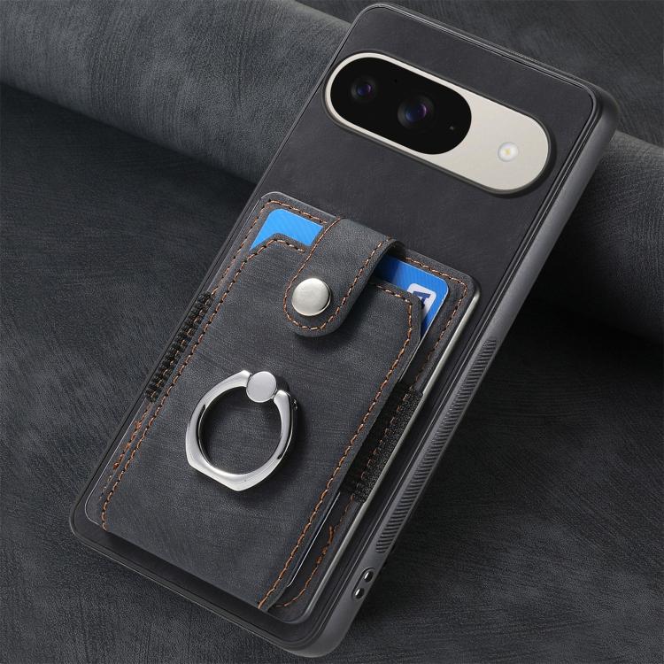 Retro Skin-feel Ring Card Wallet Phone Case, For Google Pixel 11 Pro XL, For Google Pixel 11, For Google Pixel 11 Pro, For Google Pixel 10 Pro XL, For Google Pixel 9a, For Google Pixel 9 Pro XL, For Google Pixel 7a, For Google Pixel 10 / 10 Pro