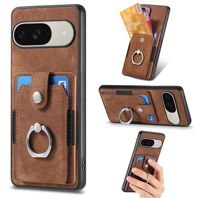 Retro Skin-feel Ring Card Wallet Phone Case, For Google Pixel 11 Pro XL, For Google Pixel 11, For Google Pixel 11 Pro, For Google Pixel 10 Pro XL, For Google Pixel 9a, For Google Pixel 9 Pro XL, For Google Pixel 7a, For Google Pixel 10 / 10 Pro
