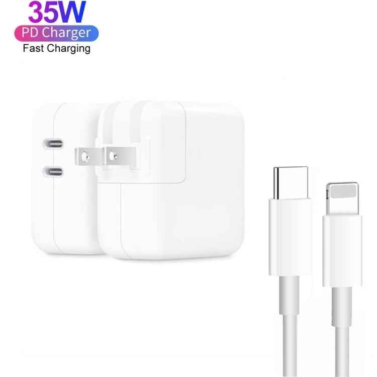 35W PD3.0 USB-C / Type-C Dual Port Charger with Type-C to 8 Pin Data Cable, US Plug