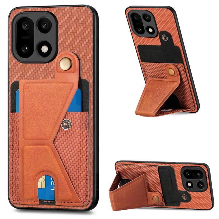 Carbon Fiber Wallet Flip Card K-shaped Holder Phone Case, For OnePlus Ace 6 / 6T / 15R, For OnePlus 15