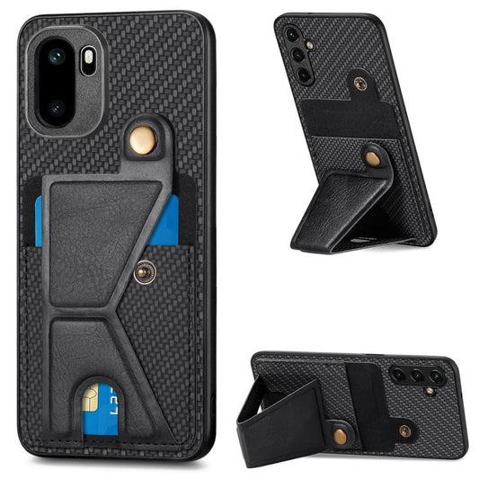 Carbon Fiber Wallet Flip Card K-shaped Holder Phone Case, For OnePlus Ace 6 / 6T / 15R, For OnePlus 15