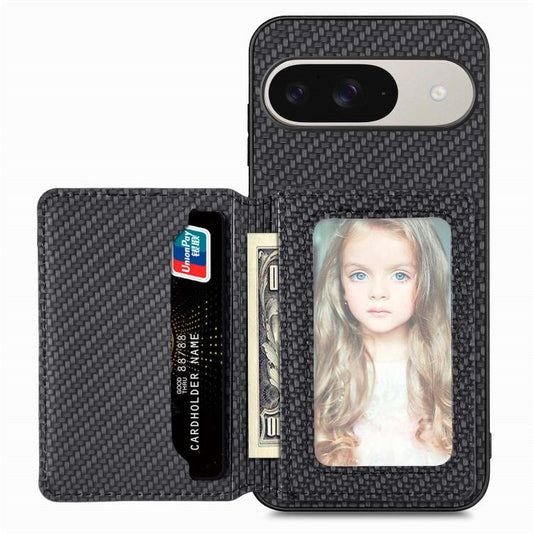Carbon Fiber Magnetic Card Bag Phone Case, For Google Pixel 10 / 10 Pro, For Google Pixel 9 / 9 Pro