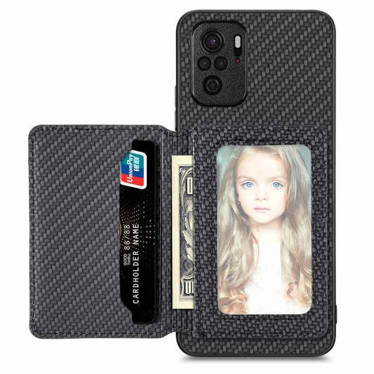 Carbon Fiber Magnetic Card Bag Phone Case, For Redmi Note 10 4G