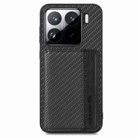 Carbon Fiber Magnetic Card Bag Phone Case, For Xiaomi 15 Pro, For Xiaomi 15, For Redmi Note 14 5G, For Redmi Note 14 Pro+ 5G, For Redmi Note 14 Pro 5G, For Redmi Note 13 Pro 4G, For Redmi Note 13 4G, For Xiaomi Poco X6 Pro, For Xiaomi 14 Pro